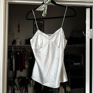 CLUB MONACO Sexy Silver Gray Satin Spaghetti Strap Tank Top Summer Top Small p